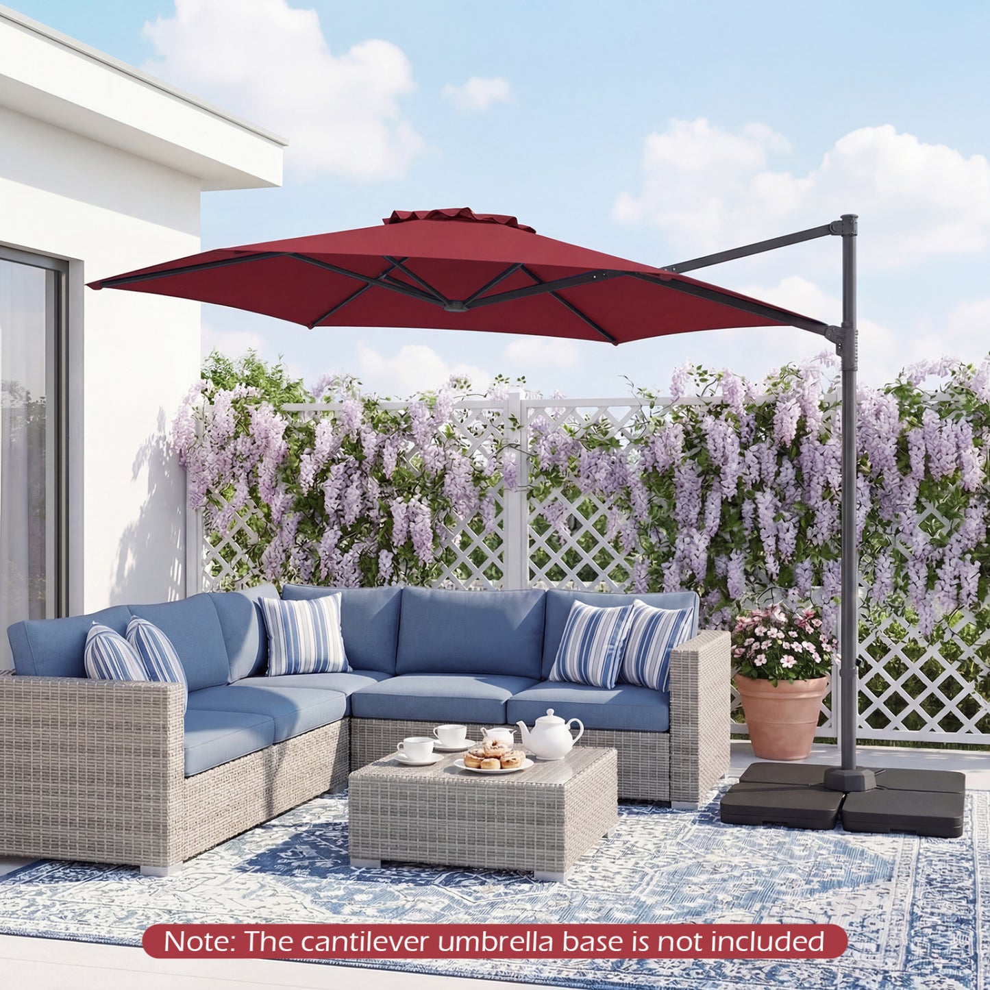 10 FT Patio Cantilever Umbrella with 360° Rotation and Air Vent for Backyard and Poolside-Beige