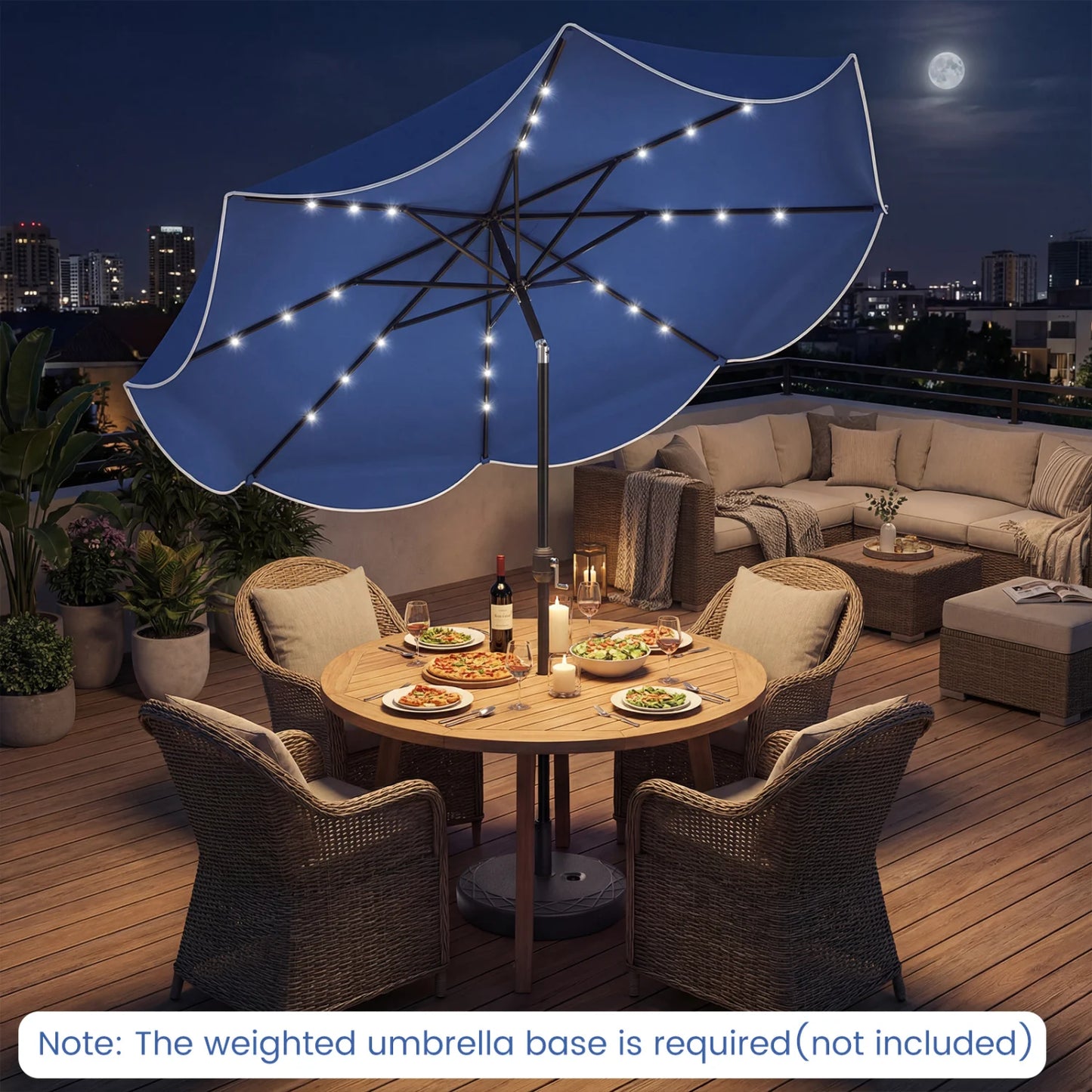 10 FT Scalloped Solar Patio Umbrella with 24 LED Lights and Tilt Adjustment-Beige