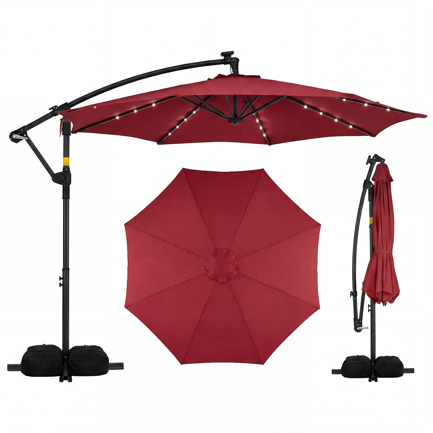 10 FT Solar LED Offset Cantilever Patio Umbrella Hanging Outdoor Market Umbrella-Navy