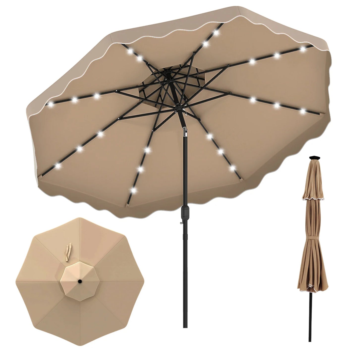 10 FT Solar LED Patio Umbrella for Deck and Pool-Beige