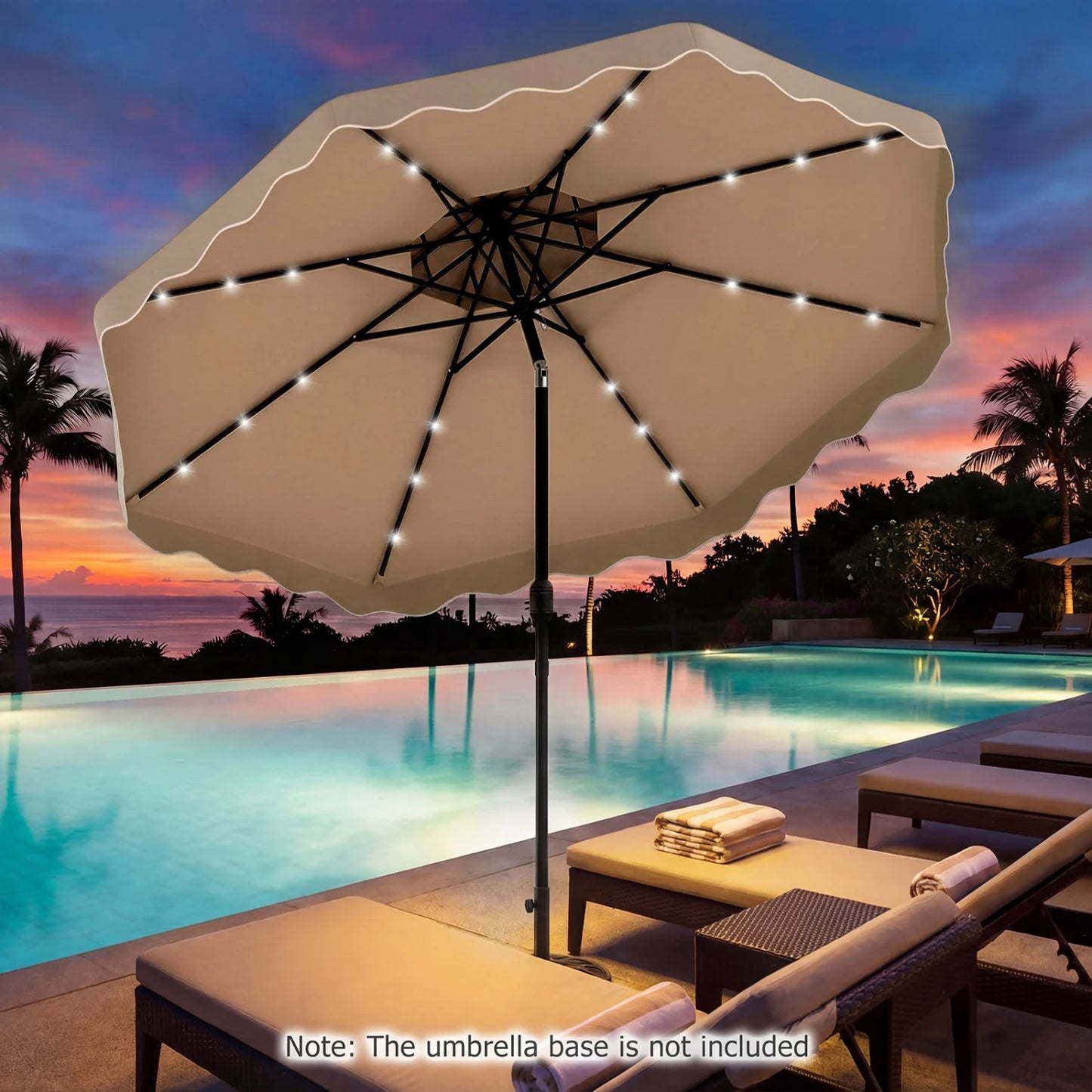 10 FT Solar LED Patio Umbrella for Deck and Pool-Beige