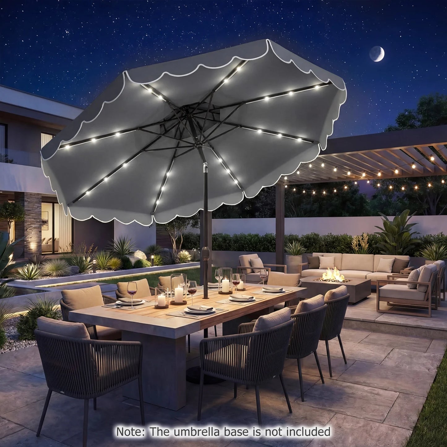 10 FT Solar LED Patio Umbrella for Deck and Pool-Beige