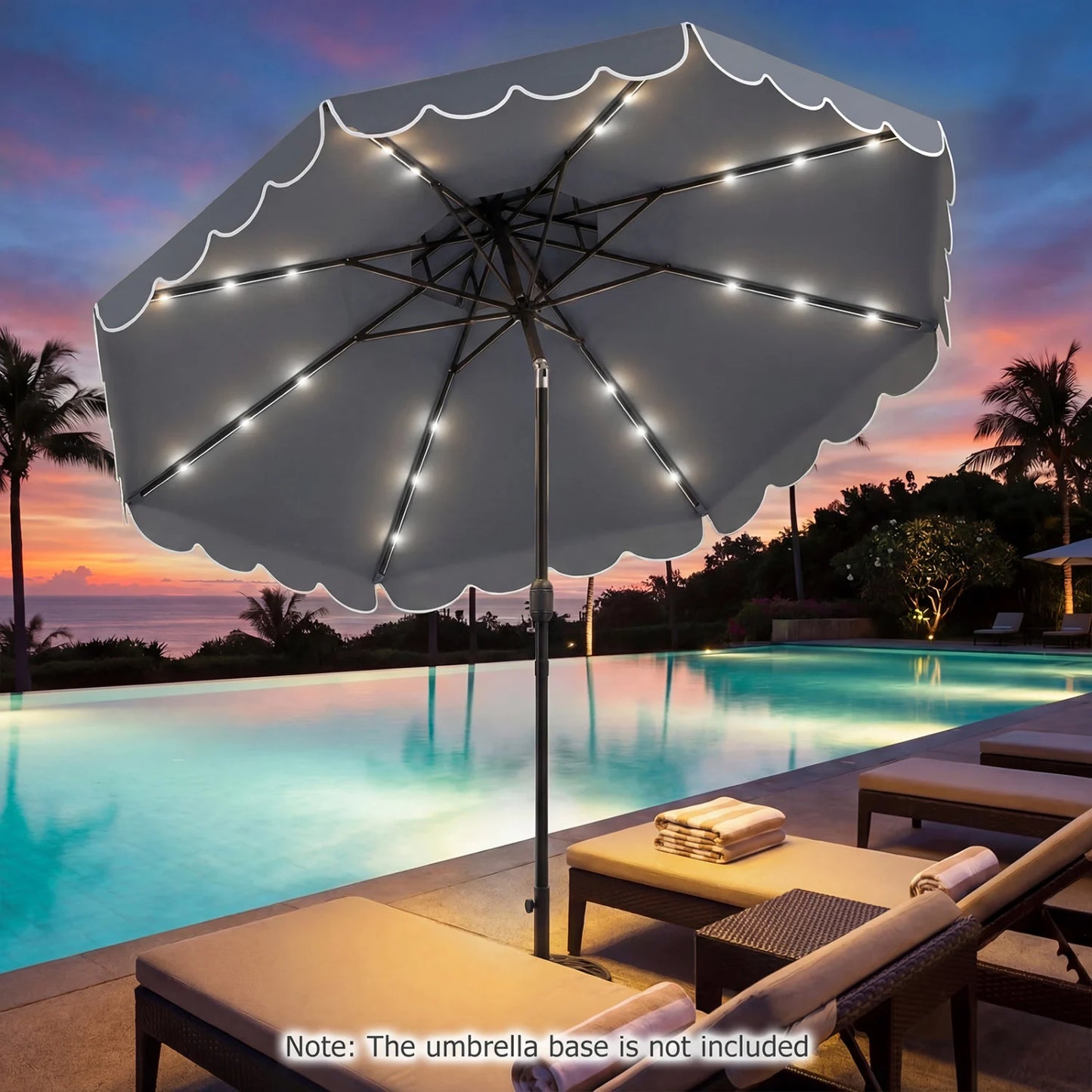 10 FT Solar LED Patio Umbrella for Deck and Pool-Beige
