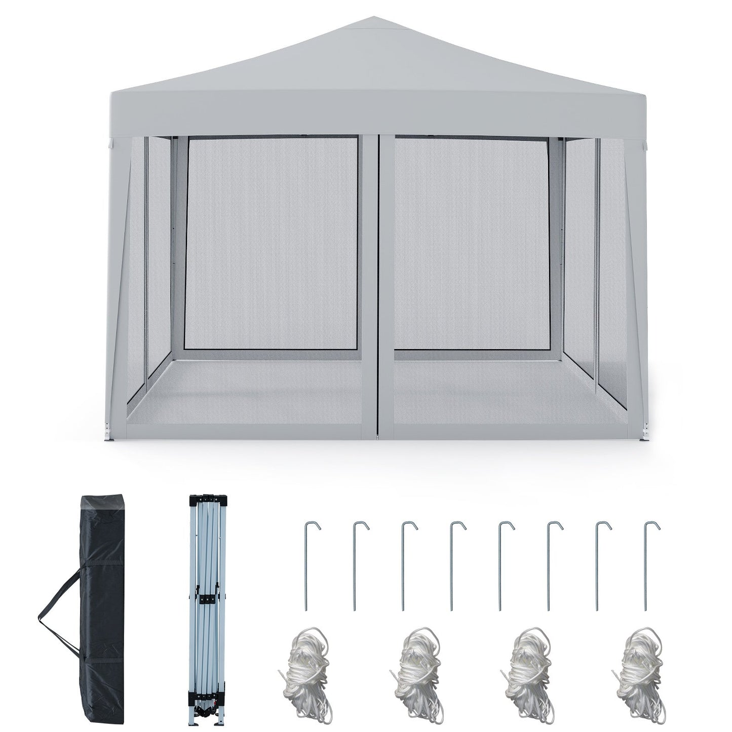 10 FT x 10 FT Pop-Up Canopy Tent Easy Setup Instant Folding Shelter with Mesh Netting-Beige