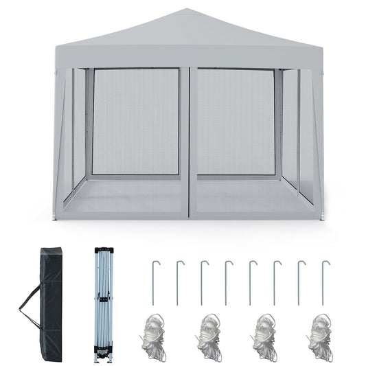 10 FT x 10 FT Pop-Up Canopy Tent Easy Setup Instant Folding Shelter with Mesh Netting-Beige