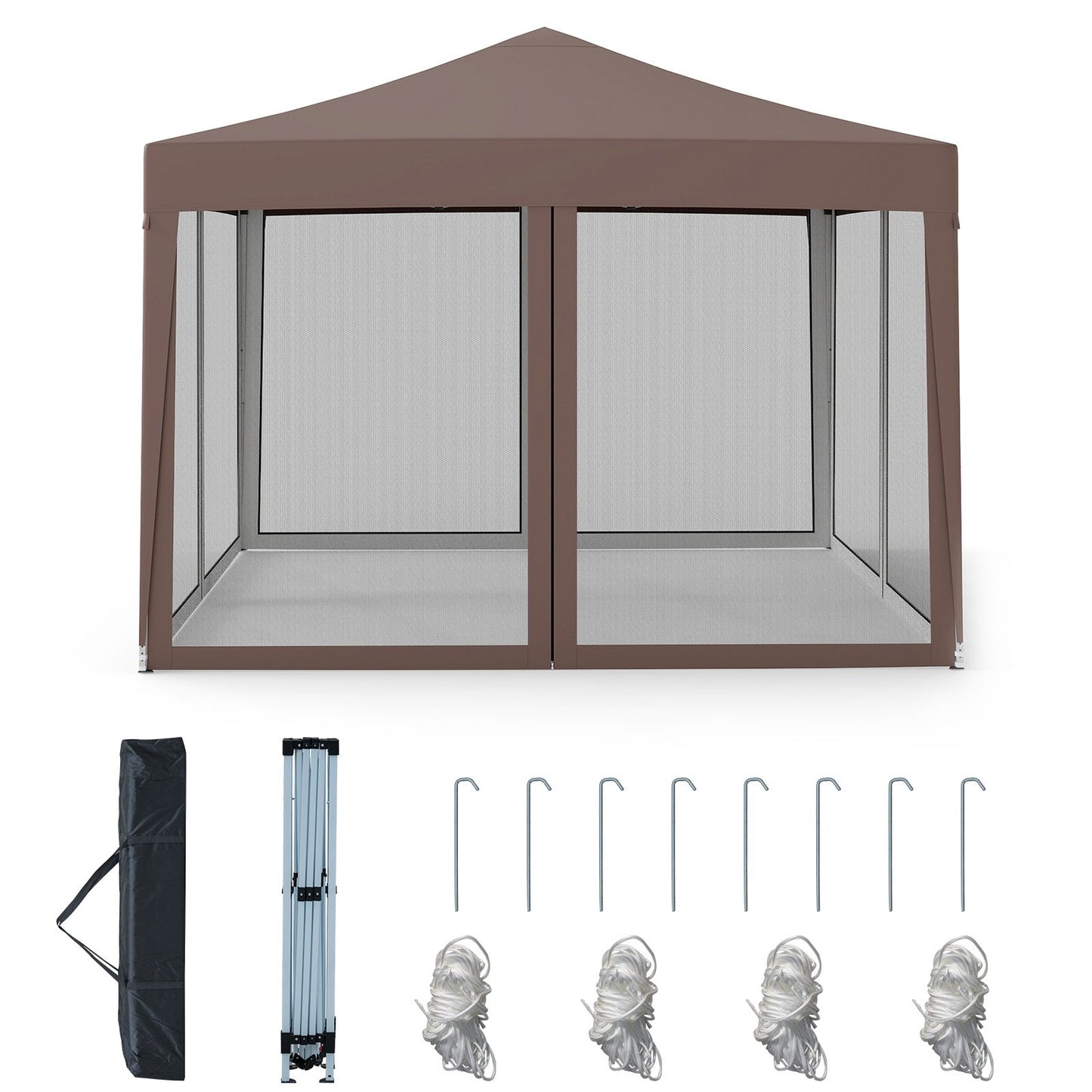 10 FT x 10 FT Pop-Up Canopy Tent Easy Setup Instant Folding Shelter with Mesh Netting-Beige