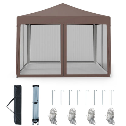 10 FT x 10 FT Pop-Up Canopy Tent Easy Setup Instant Folding Shelter with Mesh Netting-Beige