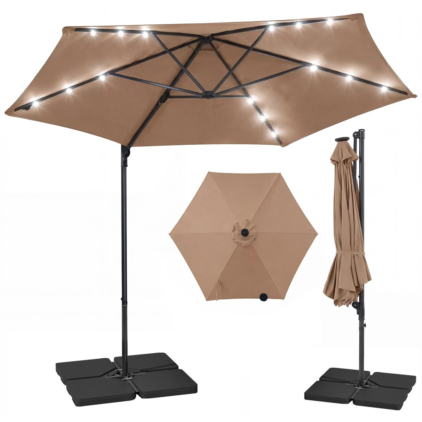 10 Feet Patio Cantilever Umbrella with Solar LED Lights-Beige