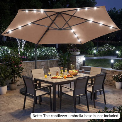 10 Feet Patio Cantilever Umbrella with Solar LED Lights-Beige