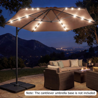 10 Feet Patio Cantilever Umbrella with Solar LED Lights-Beige