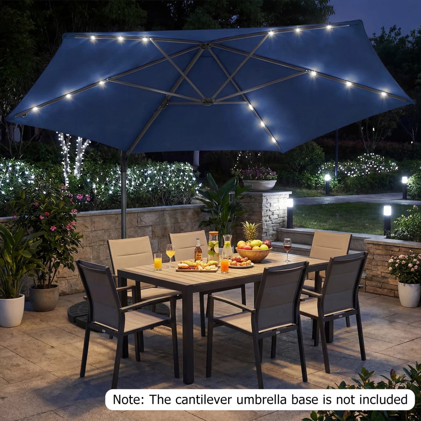10 Feet Patio Cantilever Umbrella with Solar LED Lights-Beige
