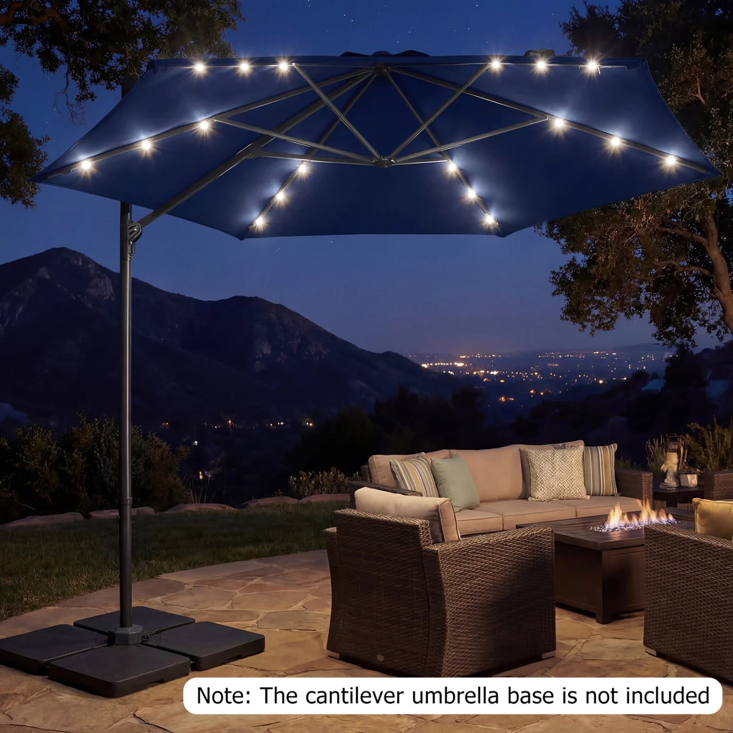 10 Feet Patio Cantilever Umbrella with Solar LED Lights-Beige