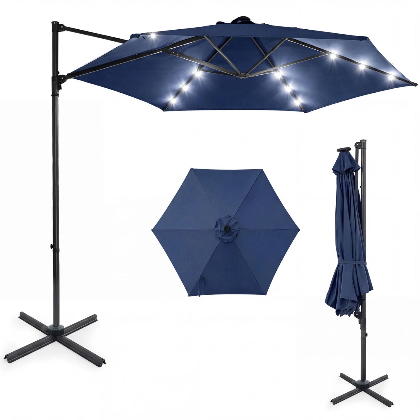 10 Feet Patio Cantilever Umbrella with Solar LED Lights-Beige