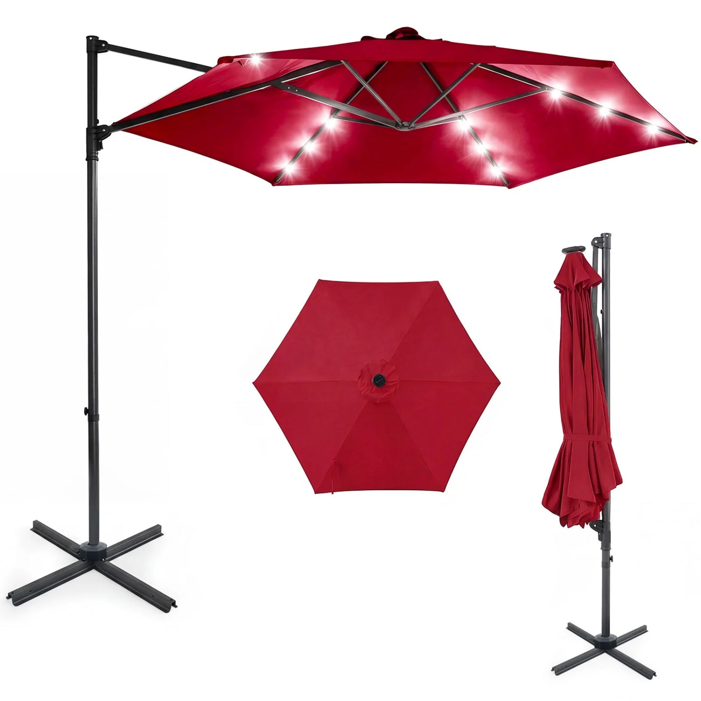 10 Feet Patio Cantilever Umbrella with Solar LED Lights-Beige