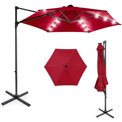 10 Feet Patio Cantilever Umbrella with Solar LED Lights-Beige