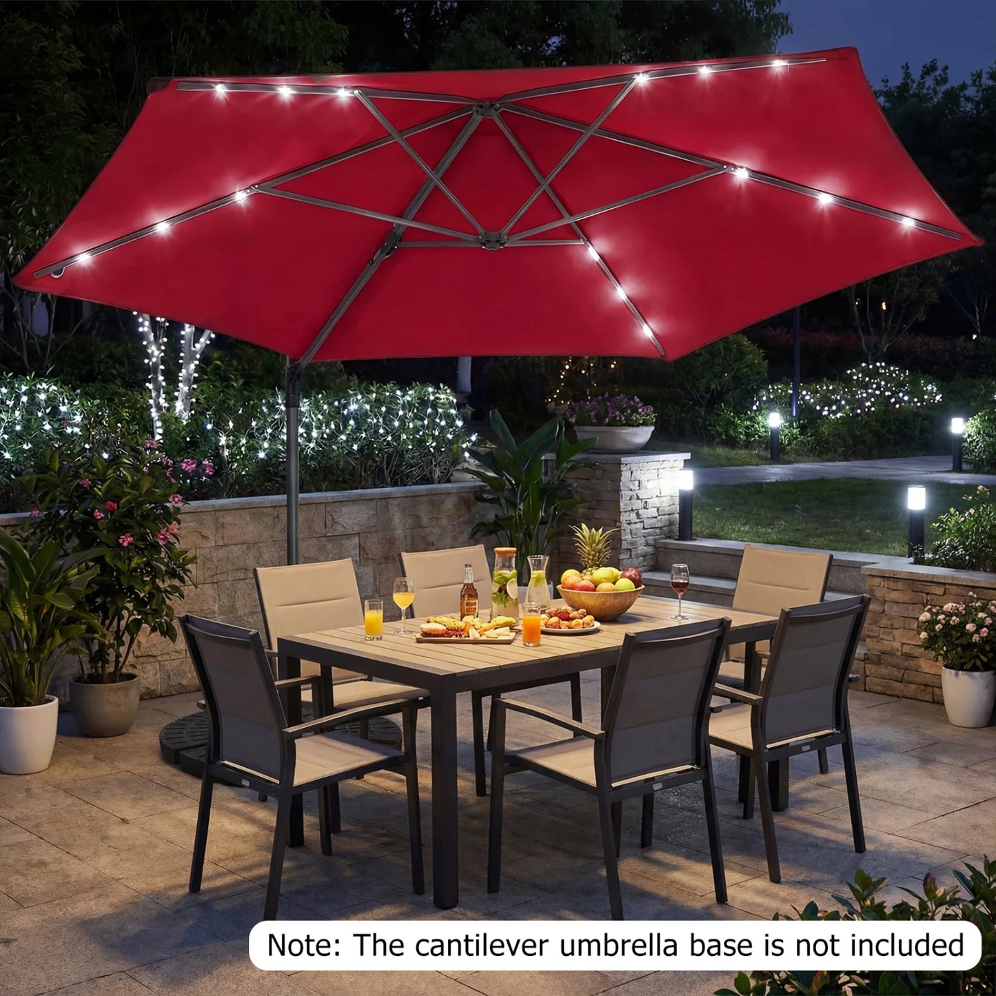 10 Feet Patio Cantilever Umbrella with Solar LED Lights-Beige