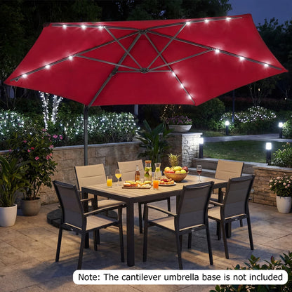 10 Feet Patio Cantilever Umbrella with Solar LED Lights-Beige