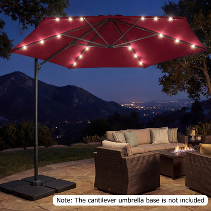 10 Feet Patio Cantilever Umbrella with Solar LED Lights-Beige