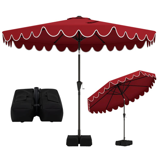 10 Feet Patio Umbrella with Weighted Base and Sandbags-Burgundy