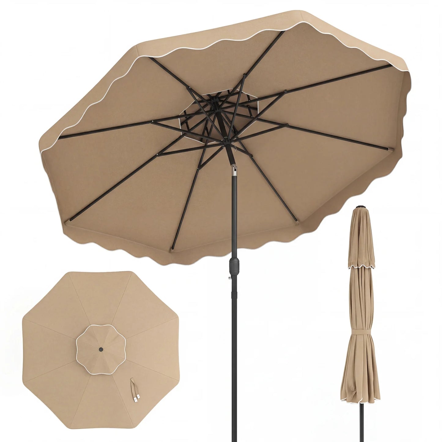 10 Feet Patio Umbrella with Push Button Tilt and Crank-Beige