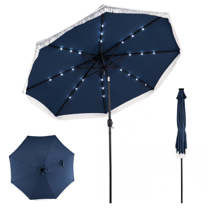 10 Feet Solar Patio Umbrella with 24 LED Lights for Yard-Beige