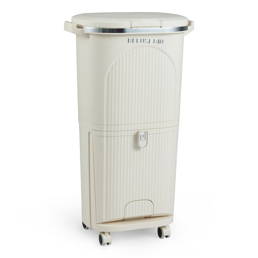 10 Gallon Kitchen Trash Can Double-Layer with Lid and 2 Removable Buckets-Beige
