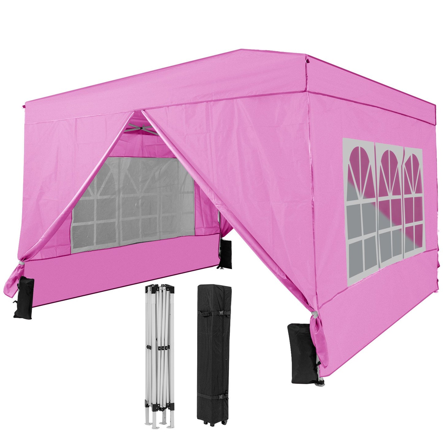 10 X 10 FT Pop up Canopy Tent Outdoor Patio Commercial Sunshade Shelter with 4 Sidewalls-Gray