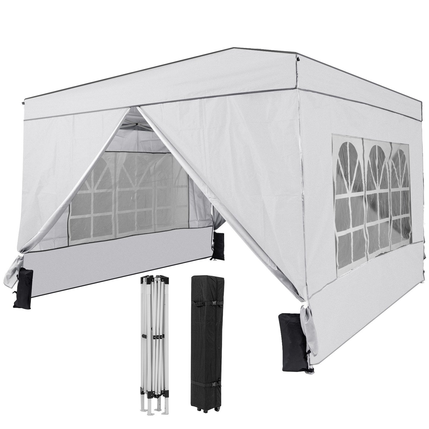 10 X 10 FT Pop up Canopy Tent Outdoor Patio Commercial Sunshade Shelter with 4 Sidewalls-Gray