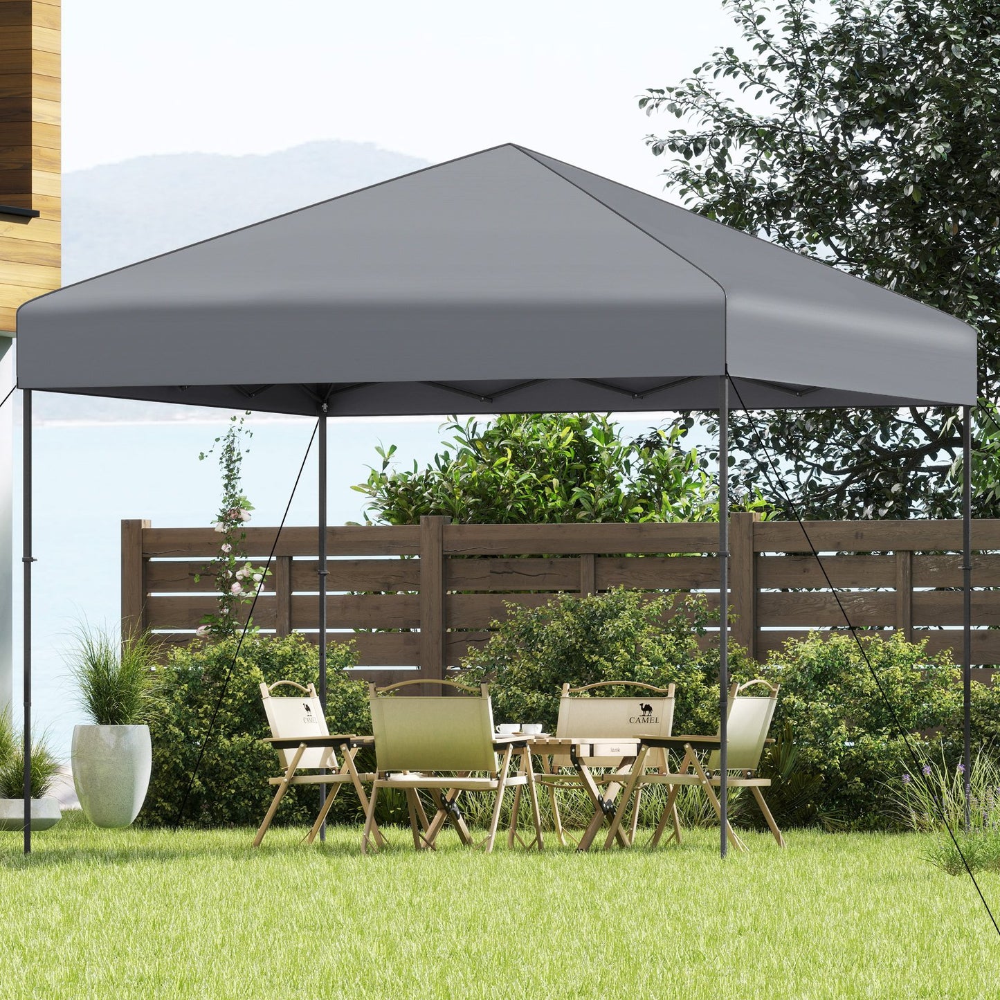10 X 10 Feet Pop up Canopy Tent with Portable Carrying Bag and 8 Stakes-Blue