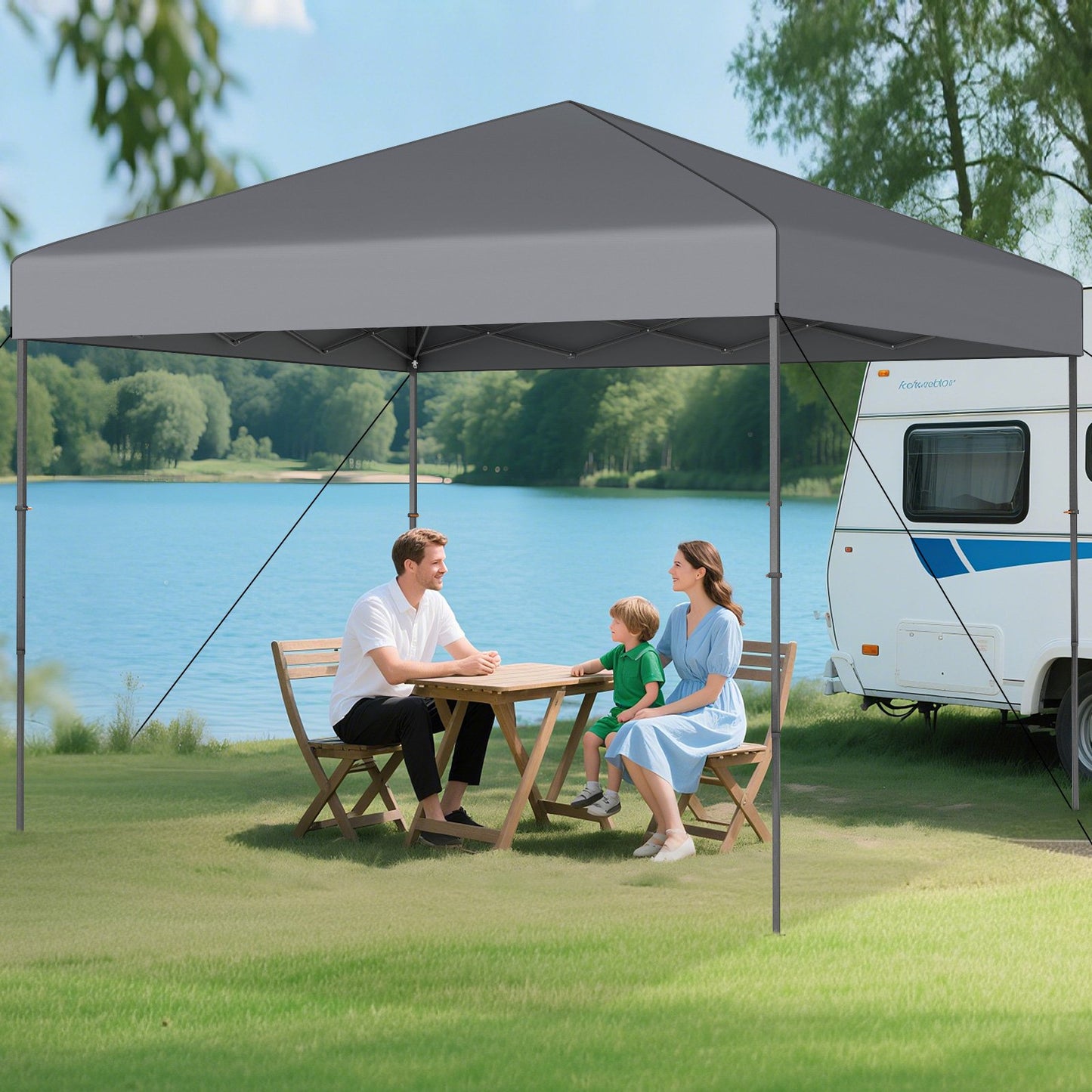 10 X 10 Feet Pop up Canopy Tent with Portable Carrying Bag and 8 Stakes-Blue