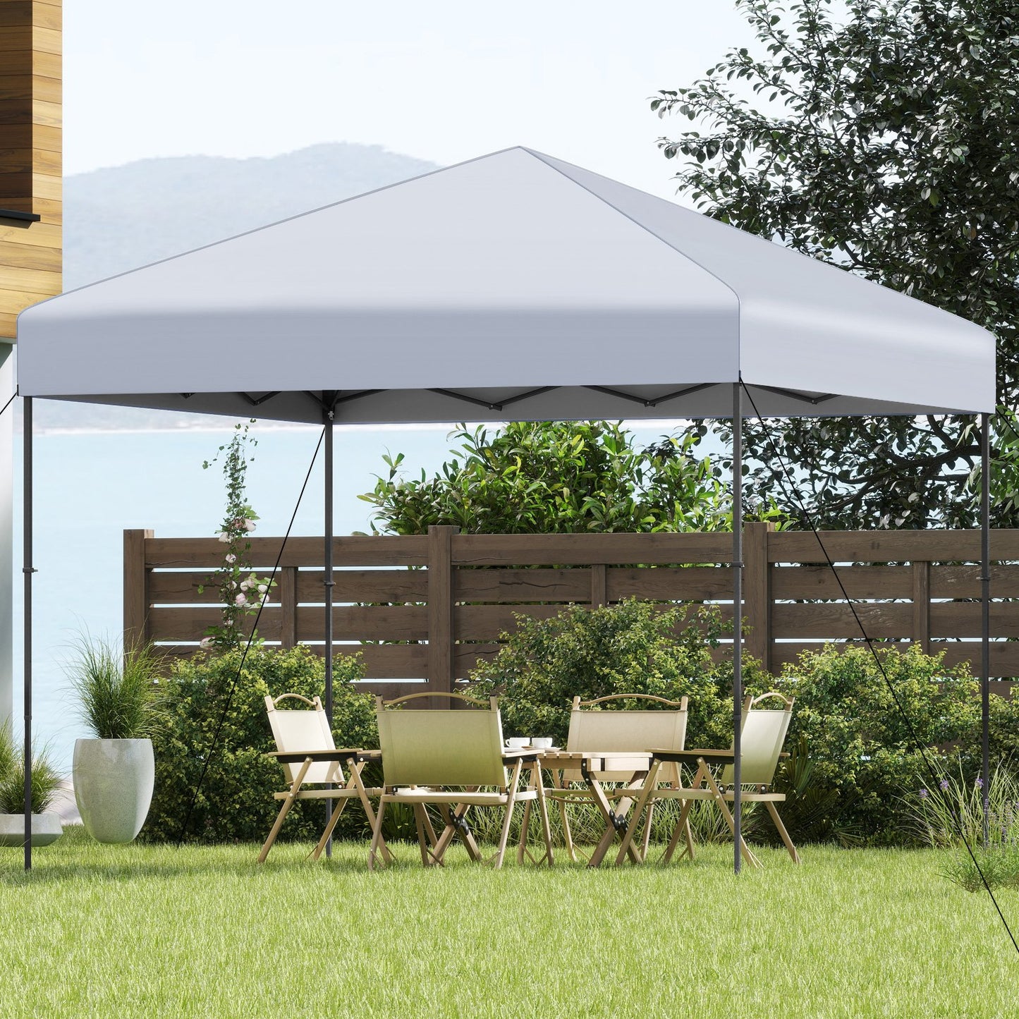 10 X 10 Feet Pop up Canopy Tent with Portable Carrying Bag and 8 Stakes-Blue