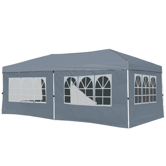10 X 20 Feet Pop up Canopy Tent Instant Setup with 6 Sidewalls-Gray