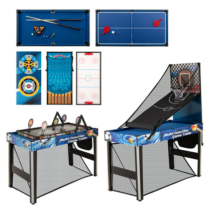 10-in-1 Combo Game Table Set with Table Tennis  Basketball  Soccer-Blue