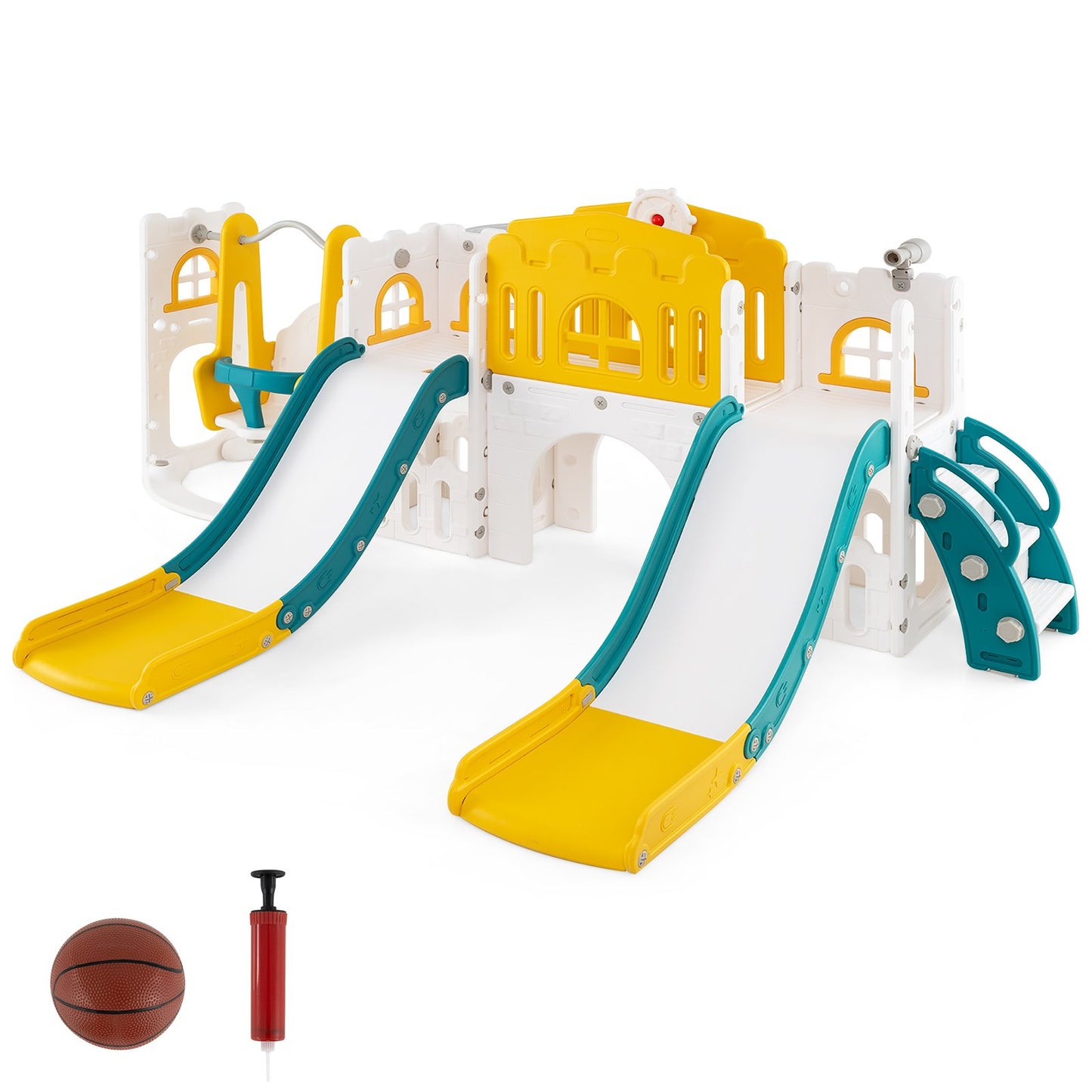 10-in-1 Toddler Slide and Swing Set with Double Slides and Tunnel-Pink
