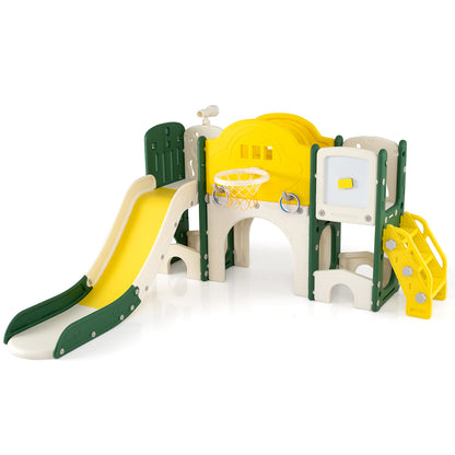 10 in 1 Toddler Slide Set Kids Slide and Climber Playset Indoor Playground-Blue