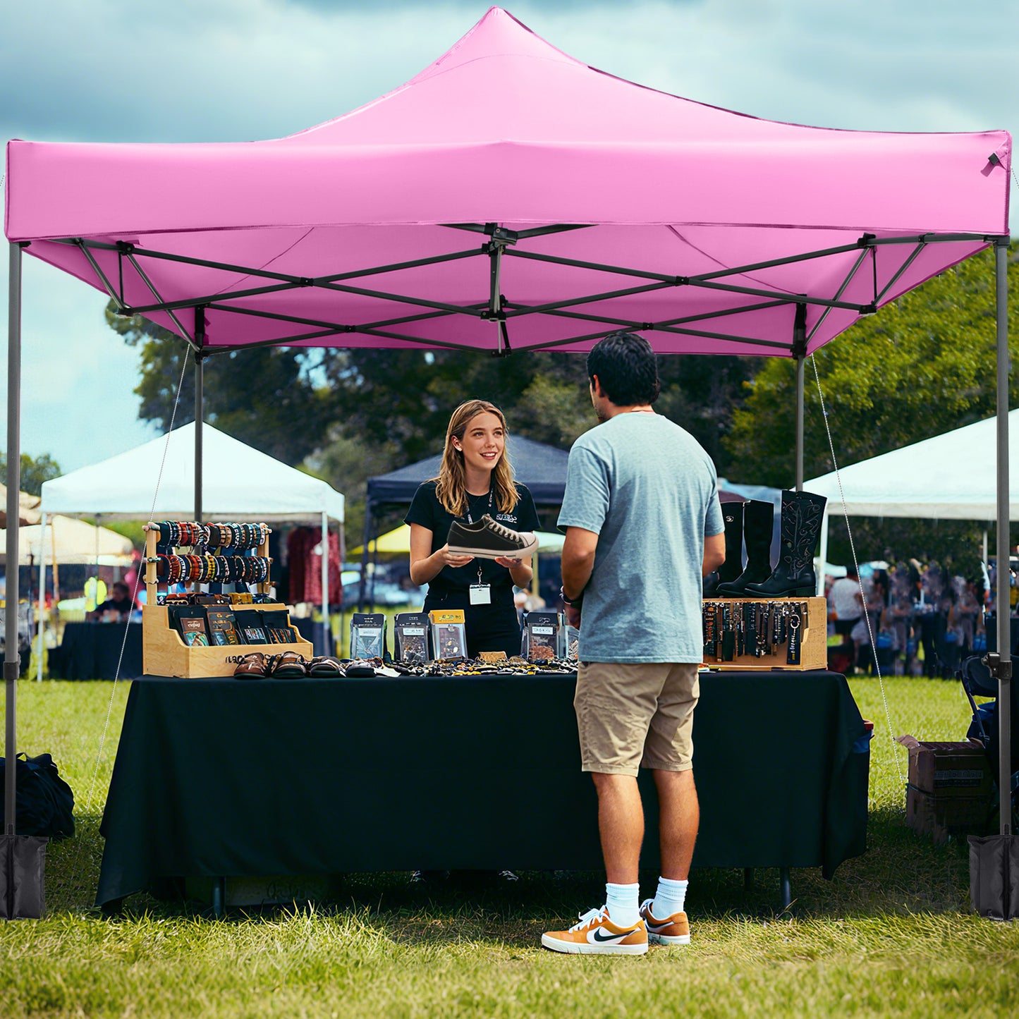 10 x 10 FT Outdoor Pop up Canopy Tent Easy Setup Gazebo Shelter with Wheeled Bag-Pink