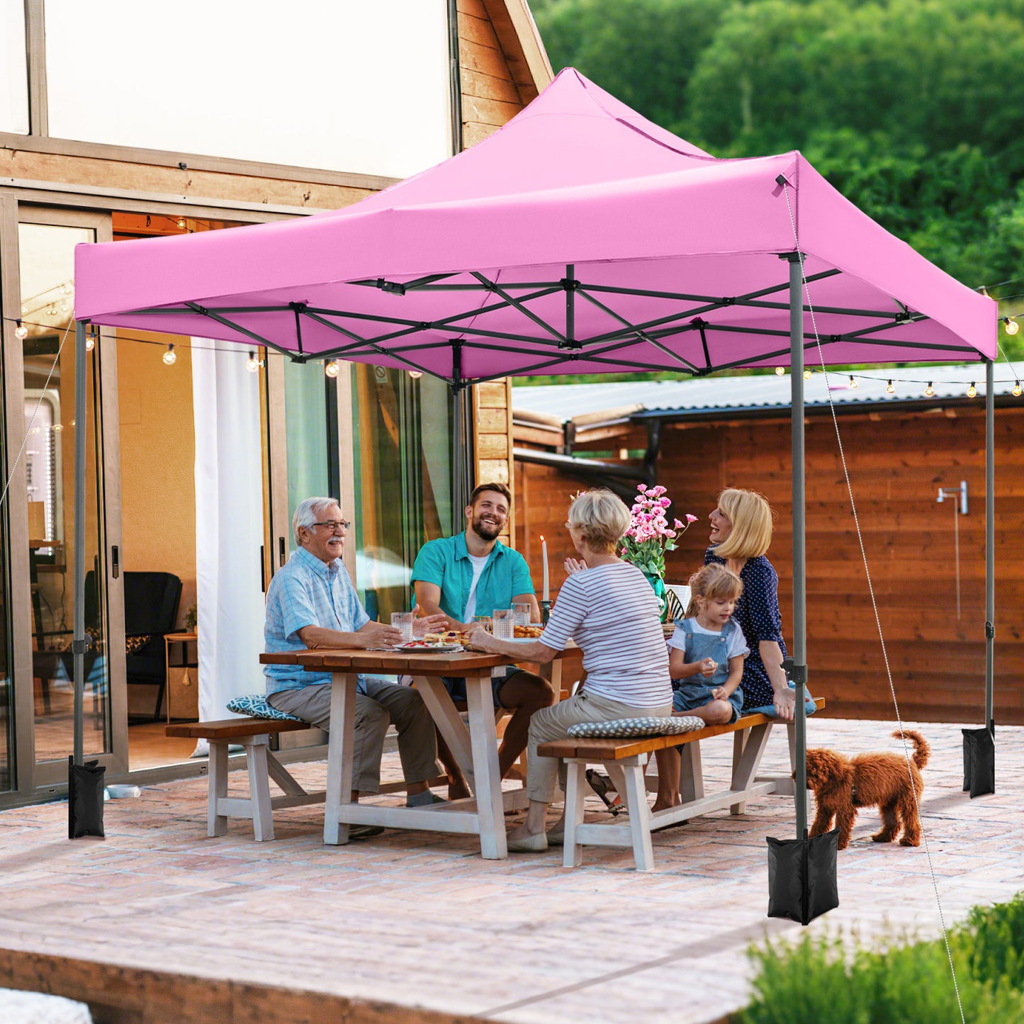 10 x 10 FT Outdoor Pop up Canopy Tent Easy Setup Gazebo Shelter with Wheeled Bag-Pink