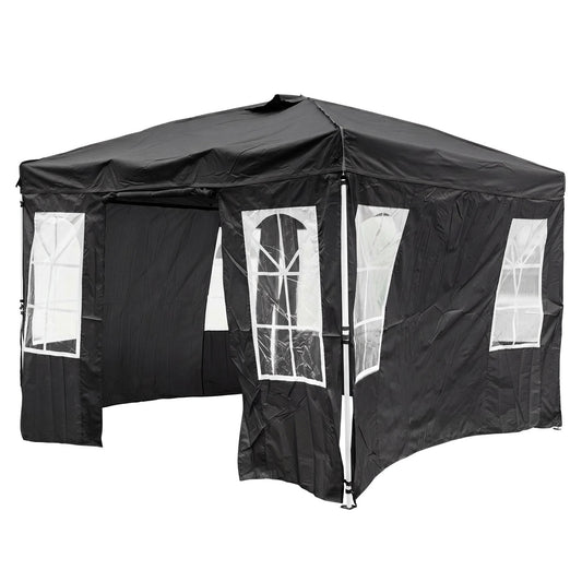 Black 10x10 ft pop-up canopy tent with four sidewalls, adjustable height, waterproof fabric for outdoor shade by Wilsons Home Store