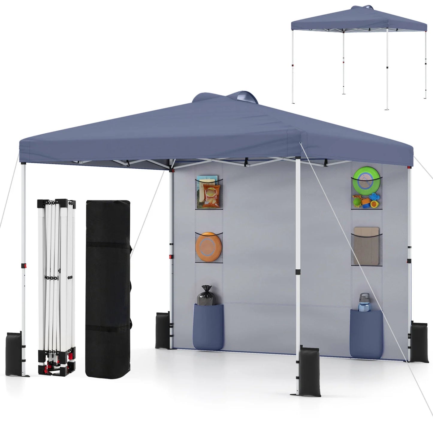 10 x 10 FT Pop up Canopy Tent with Sidewall 6 Pockets Instant Setup Commercial Gazebo-Blue