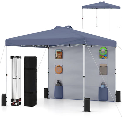 10 x 10 FT Pop up Canopy Tent with Sidewall 6 Pockets Instant Setup Commercial Gazebo-Blue