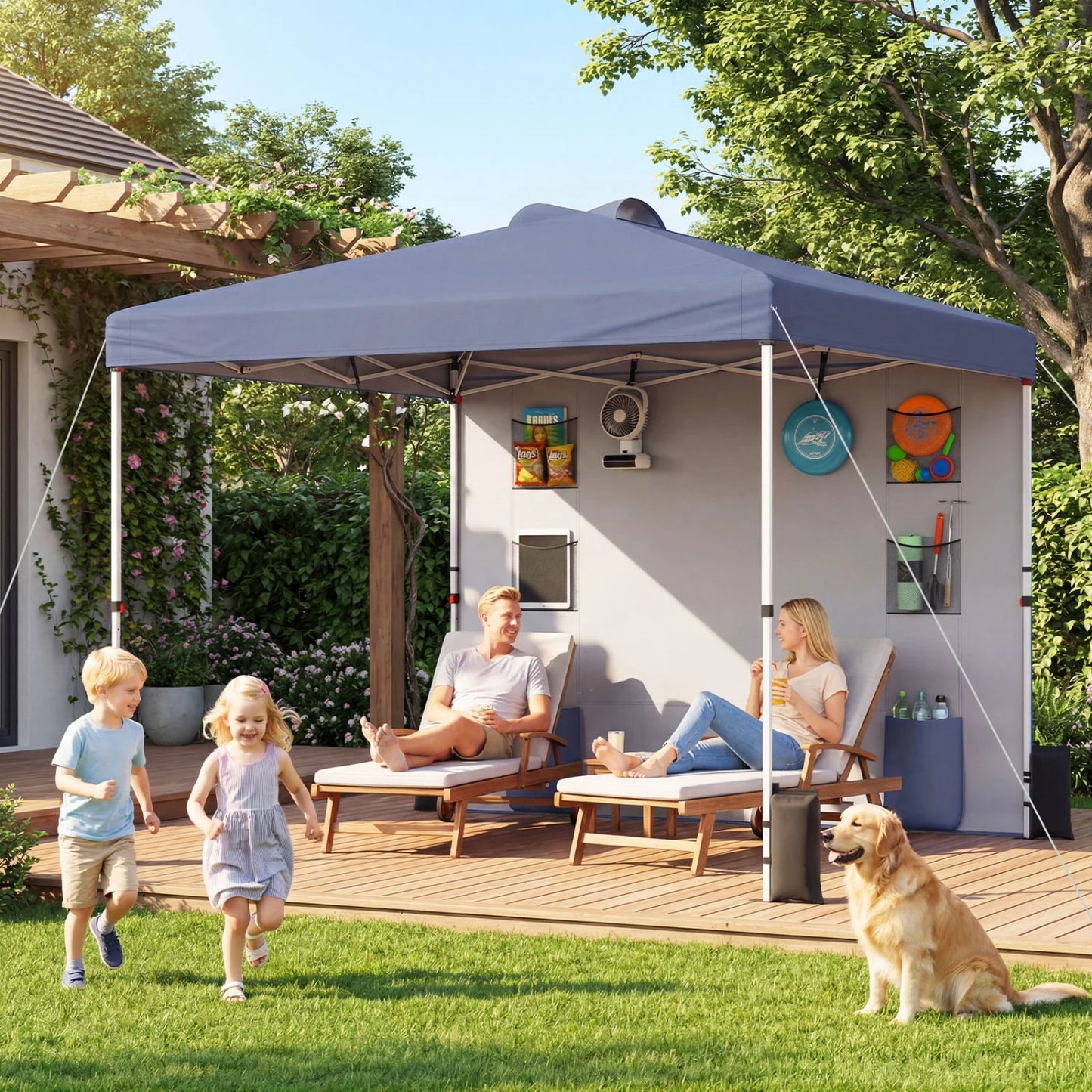 10 x 10 FT Pop up Canopy Tent with Sidewall 6 Pockets Instant Setup Commercial Gazebo-Blue