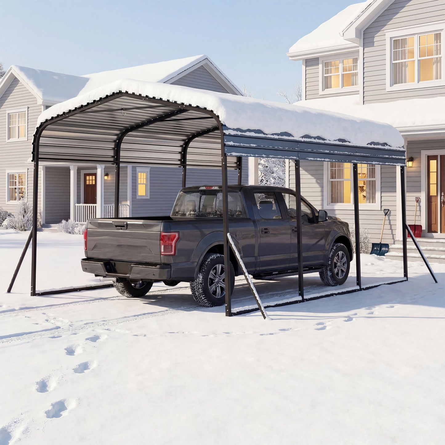 10 x 14.5 FT Heavy-Duty Carport Outdoor Galvanized Steel Garage Car Shelter with Leak-proof Roof-Black