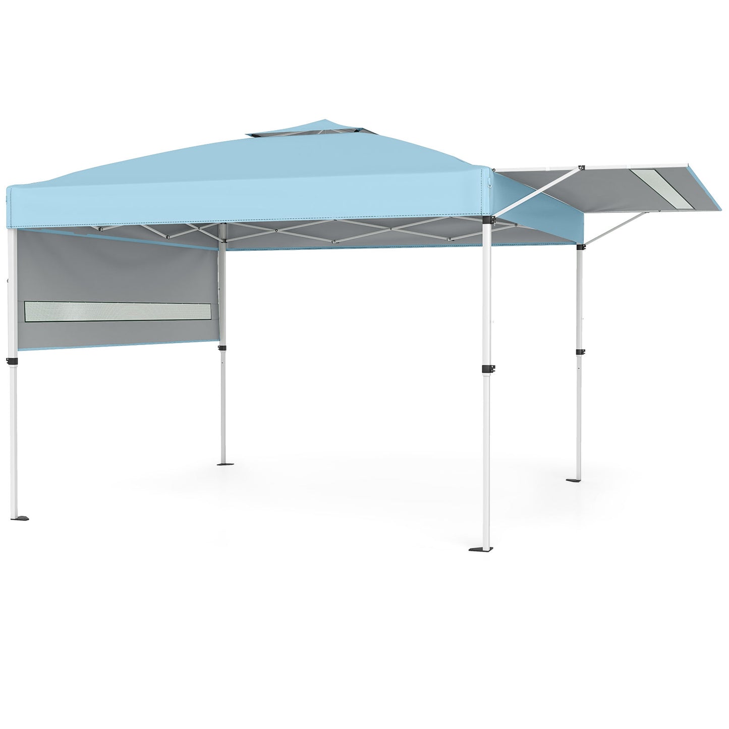 Blue 10x17 feet pop-up canopy tent with dual adjustable awnings, ideal for outdoor shade and shelter.
