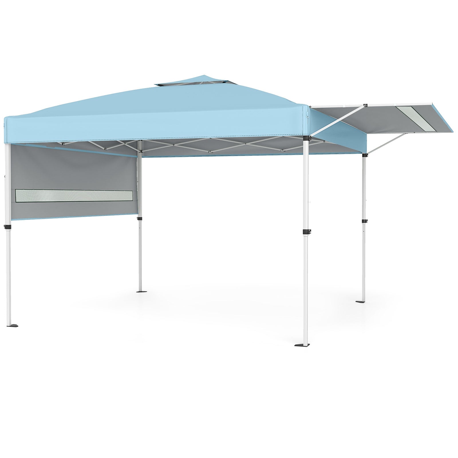 Blue 10x17 feet pop-up canopy tent with dual adjustable awnings, ideal for outdoor shade and shelter.
