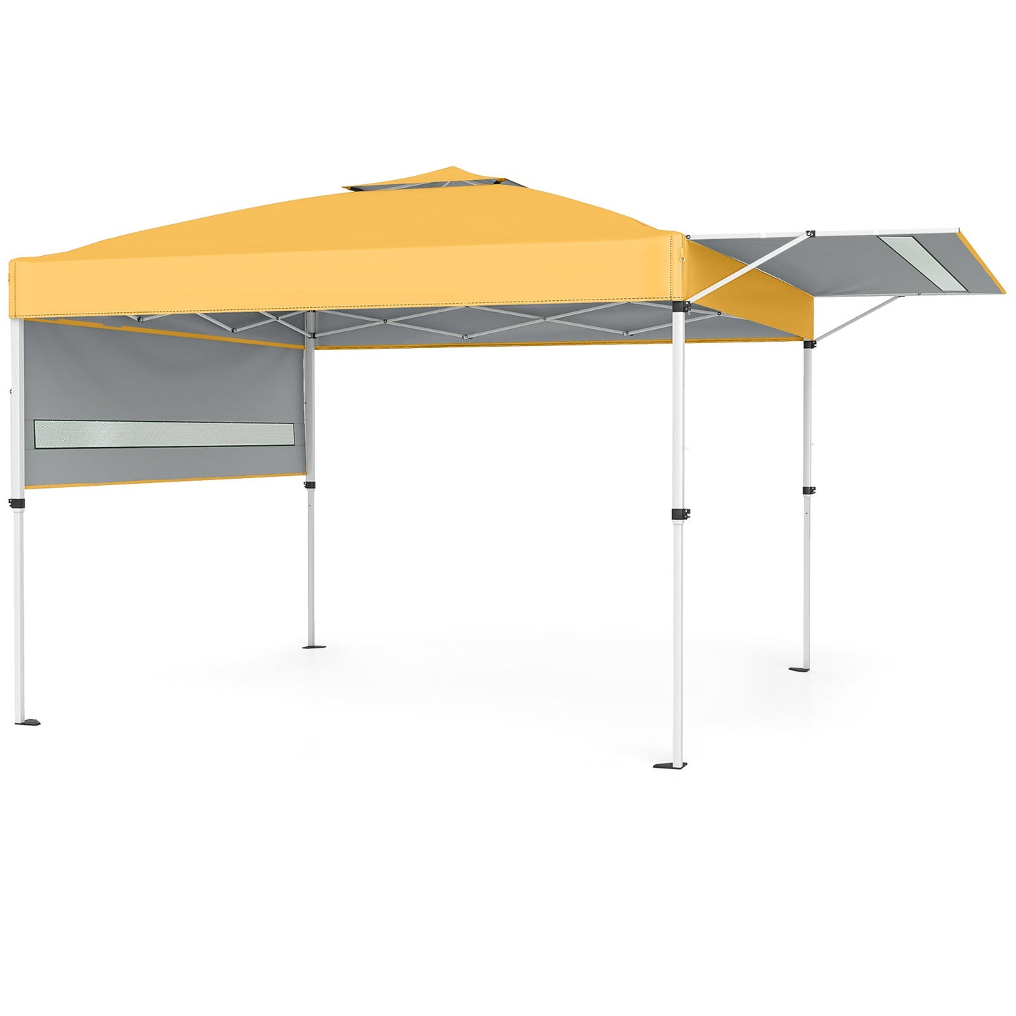 Blue 10x17 feet pop-up canopy tent with dual adjustable awnings for outdoor shade, from Wilsons Home Store.