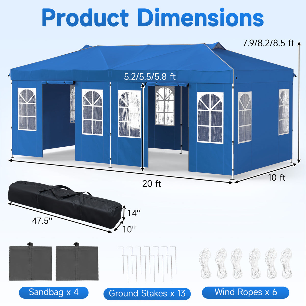 Black 10x20 ft pop-up canopy tent with six sidewalls and adjustable height, outdoor shade by Direct by Wilsons Home Store.
