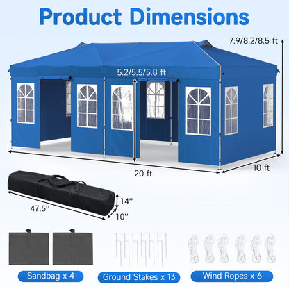 Black 10x20 ft pop-up canopy tent with six sidewalls and adjustable height, outdoor shade by Direct by Wilsons Home Store.