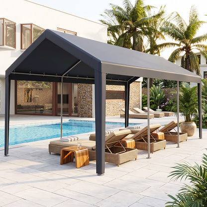 10x20 FT Portable Garage with 2 Doors & 4 Mesh Windows and PE Cover for Car-Gray