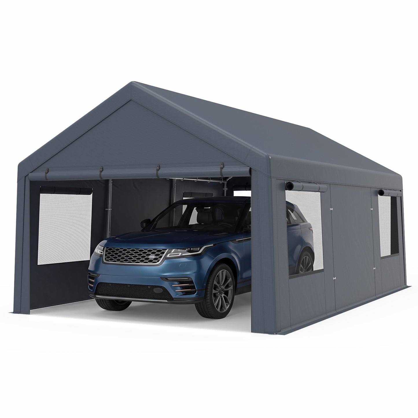10x20 FT Portable Garage with 2 Doors & 4 Mesh Windows and PE Cover for Car-Gray
