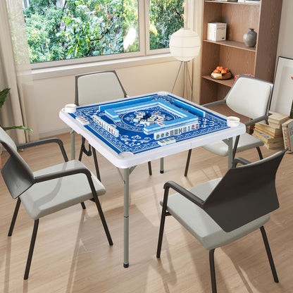 35 Inch 4 Player Game Card Folding Mahjong Table with Cup Holders-Blue